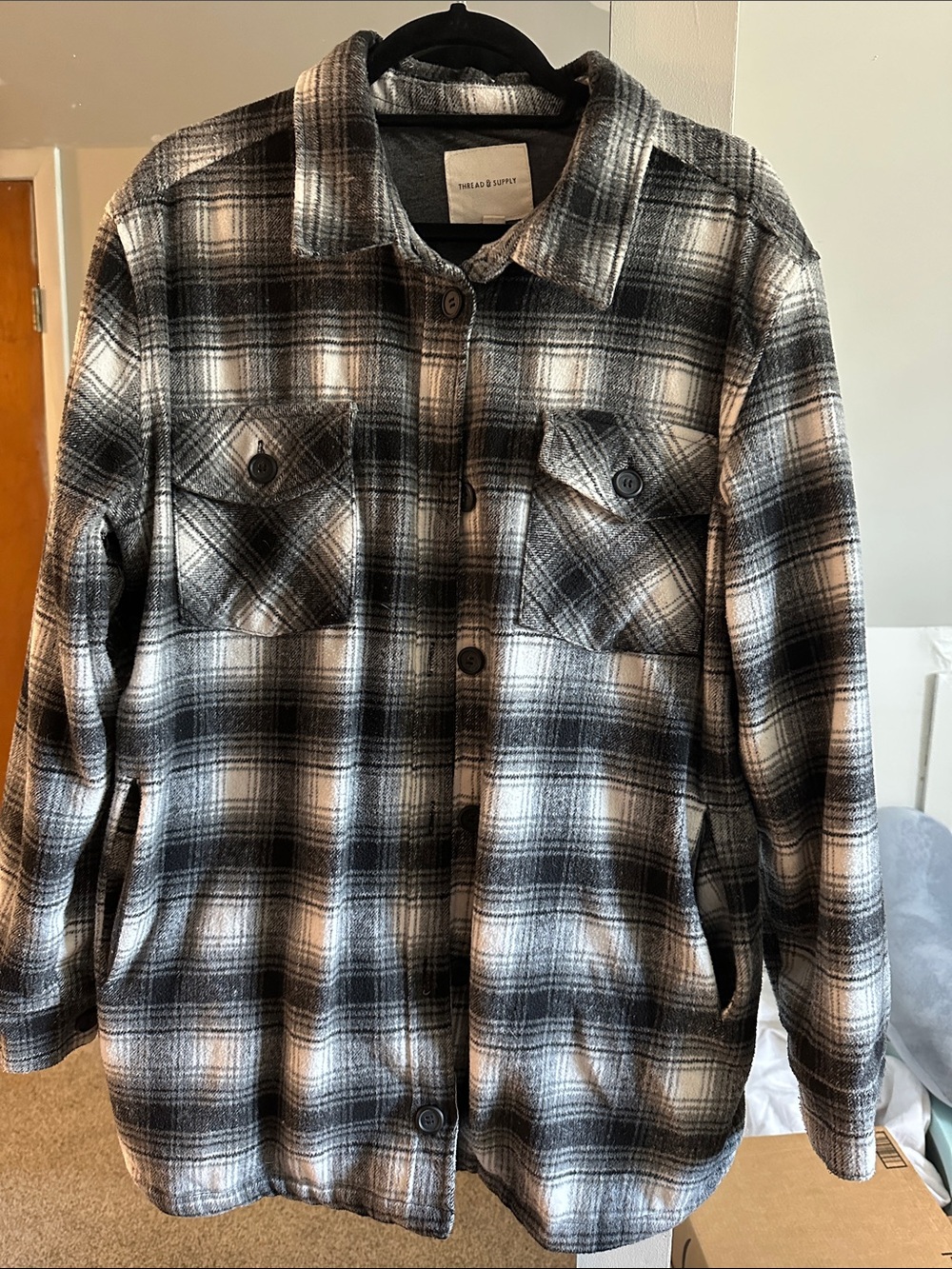 Thread & Supply Black and White Plaid Lightweight Shacket